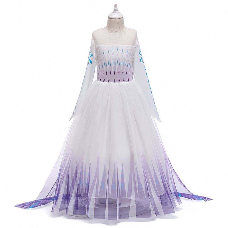 2020 도매 INS 스노우 퀸 엘사 드레스 공주 소녀 안나 긴 흰색 드레스 BX1693