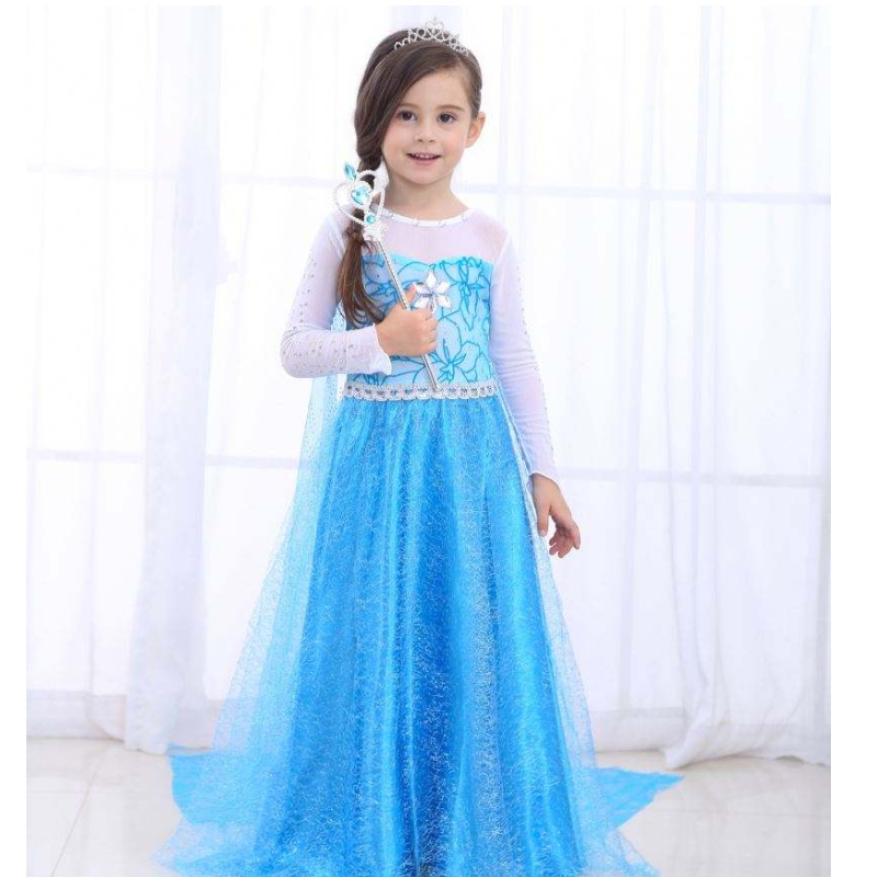 Baige 뜨거운 판매 어린이 \\\\ \'s Wear Baby Girls Long Sleeve Maxi Dress Elsa 드레스 망토