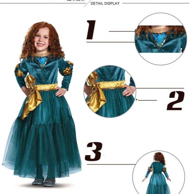 소녀 코스프레 공주 드레스 작은 모험 중세 공주 복장 의상 메리다 의상 소녀를위한