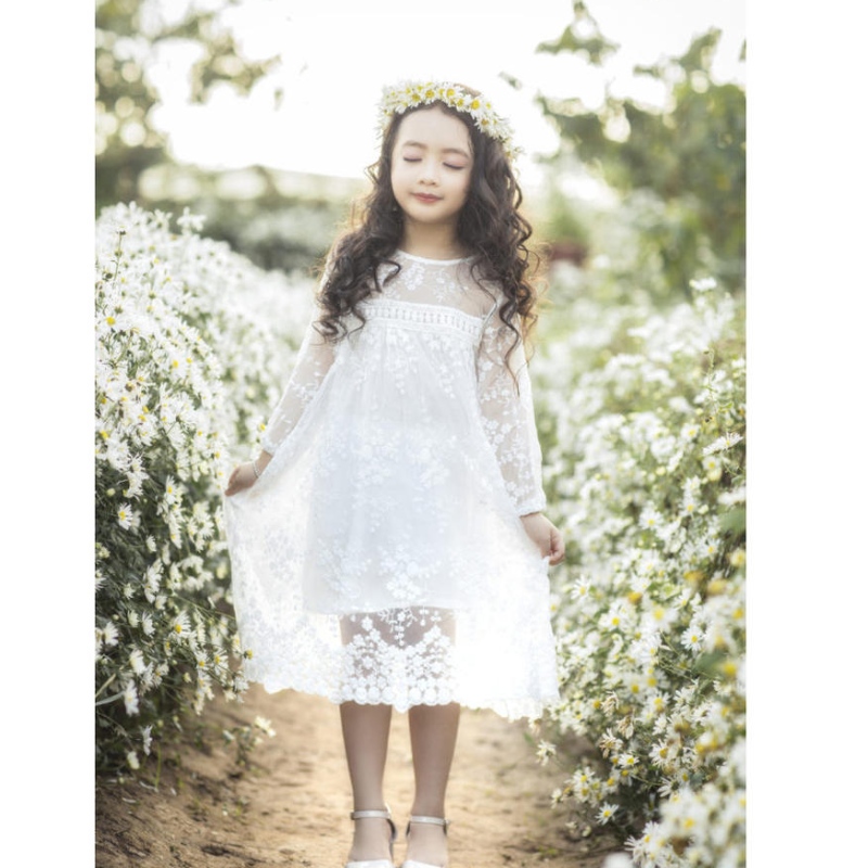 어린이를위한 흰색 드레스 어린이 웨딩 신부 들러리 레이스 드레스 파티 파티 이브닝 ​​가운 3 6 14 년 꽃 소녀