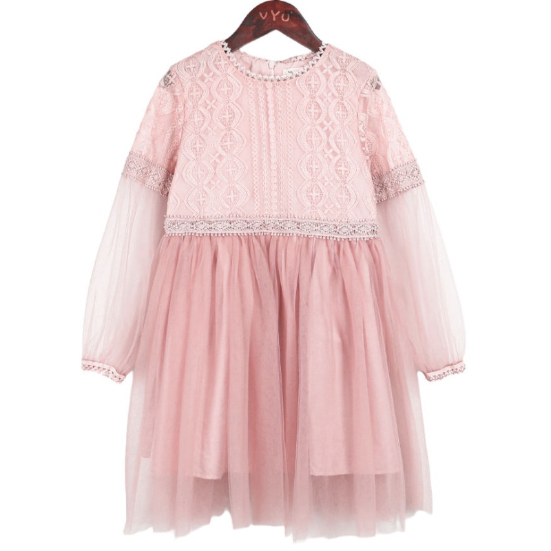 어린 소녀 흰색 분홍색 레이스 드레스 긴 소매 꽃 아이 공주님 대회 생일 파티 가운 툴레 빈티지 드레스 3 8 14 년