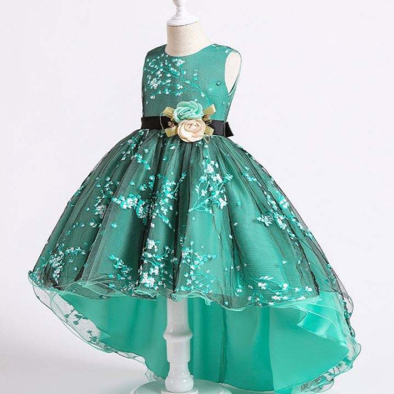 Baige Children Dress Girls Bow Wedding Gown Trailing Western Party Wear 형제 공주 소녀 \\\\의 드레스 2153