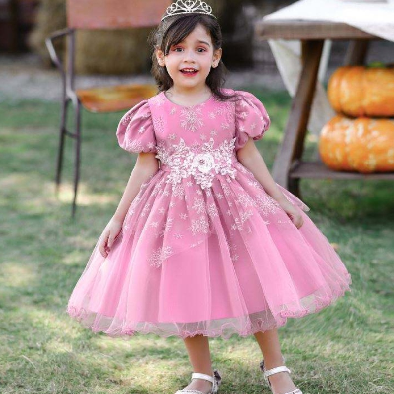 Baige Baby Girl Frocks 디자인 짧은 소매 공연 댄스 드레스 어린이 \\\\의 파티 착용 가운 L2028xz