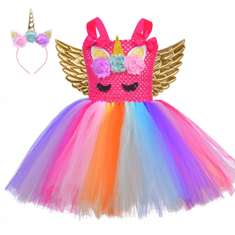 작은 어린이 조랑말 드레스 유니콘 날개 공주 드레스 파티 코스프레 의상