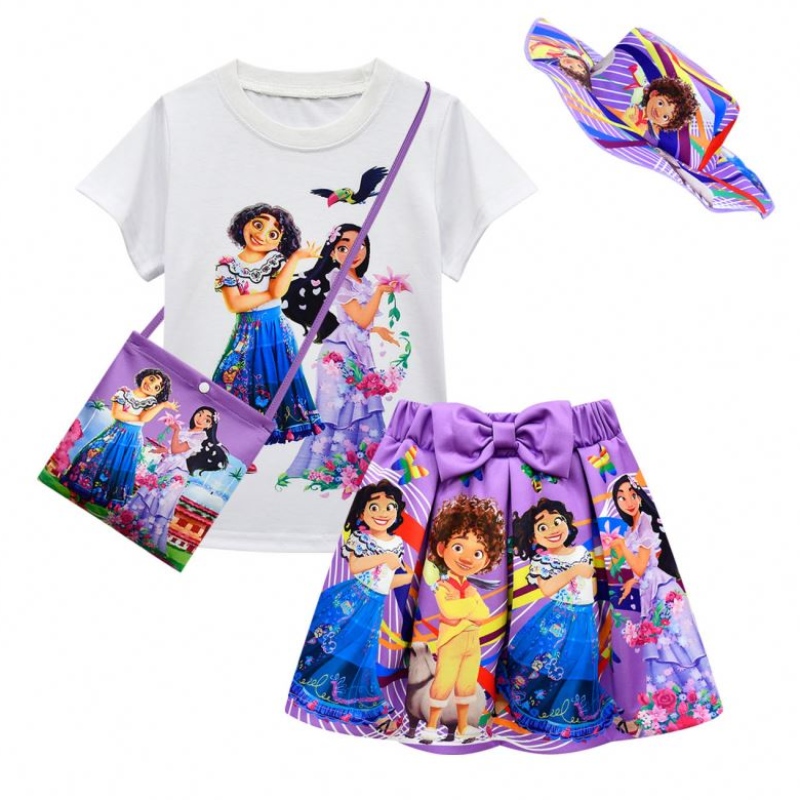 베이지 아동복 4벌 아동용 반팔 티셔츠+프린트 반바지 엔칸토 여성복 세트