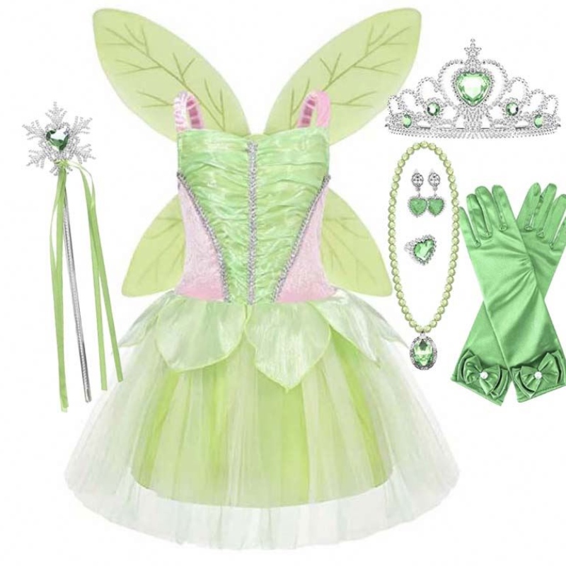 할로윈 코스프레 아기 여자 파티 크리스마스 녹색 꽃 요정 땜장이 벨 벨 복장 나비 날개 세트 hctb-005