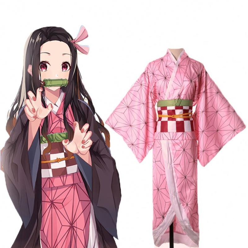 성인 어린이 애니메이션 악마 슬레이어 kimetsuno yaiba tanjirou kamadonezuko zenitsu shinobu cosplay 여성 기모노 코스프레 의상 가발